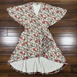 Tucker Women's Size Medium Floral Metallic Silk Blend‎ Ruffle High Low Dress